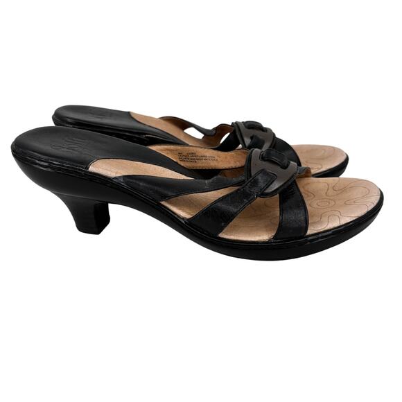 Sofft Heeled Sandals Women's Size 9 Black Leather Slip On Strappy Open Toe - Picture 2 of 9